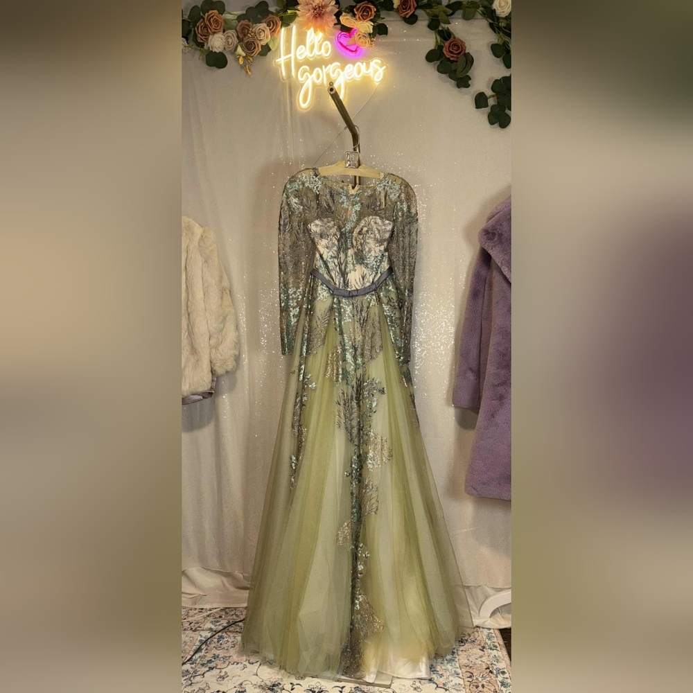 NWT Size 4 Rina diMontella Aqua & Multi Embroidered Botanical Gown - Picture 7 of 14